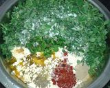 A picture of step 2 of Besan methi ki poori with tomato chutney.