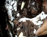 A picture of step 4 of Black forest cake (my style).