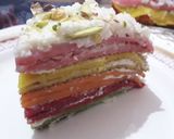 A picture of step 7 of Eggless rainbow cake.
