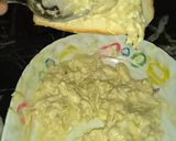A picture of step 3 of Chicken cheese sandwhich and Macroni salad.