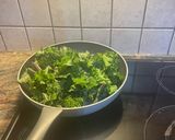 A picture of step 5 of Chickpea Salad with Greens and Tahini Sauce.