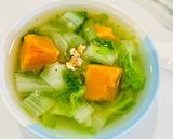 Hình bước làm 5 của món Canh Bí Đỏ Cải Bẹ Dún Nấu Tôm