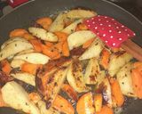 A picture of step 17 of Heritage chicken. Celeriac puree and mixed veg. Festive.