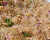 A picture of step 2 of Turkish veggi pide with egg.