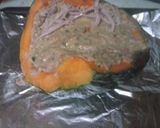 Foto del paso 9 de la receta: Calabaza rellena de atún con crema, jamón, mozzarella y huevo