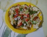 A picture of step 3 of Khichiya papad (rice papad) chat.