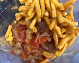 A picture of step 1 of Sev bhaji.