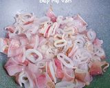 A picture of step 2 of Bánh xèo with Shrimp, Pork, Squid, and Quail Eggs.