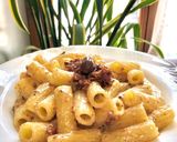 A picture of step 3 of Rigatoni with Sun-Dried Tomato and Olive Pesto.