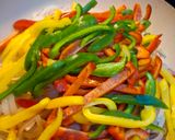 A picture of step 4 of Keto Wors and Sweet Peppers.