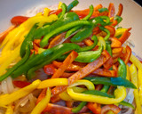 A picture of step 4 of Keto Wors and Sweet Peppers.