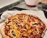 Foto del paso 5 de la receta: Pizza de bacon y champiñones, con masa de pizza integral de cerveza Guinness! 🍻