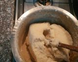 A picture of step 2 of Ugali, Managu(African nightshade) and beef.