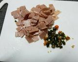 A picture of step 1 of Thai Style Omelet with Chicken Ham and Fresh Chili Peppers.
