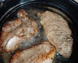 A picture of step 5 of Teragon steaks with garlic rice and vegs.