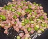 A picture of step 2 of Garganelli with asparagus and pancetta.