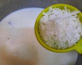 A picture of step 6 of Nolen gurer payesh or Rice kheer with date palm jaggery.