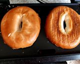 A picture of step 2 of My Avocado Streaky Bacon and Fried Egg Bagel. 💜.