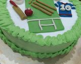 A picture of step 15 of Cricket 🏏 theme cake.