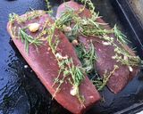 A picture of step 8 of Beef Filets with Marinated Garlic, Thyme, and Rosemary.