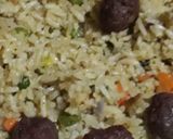 A picture of step 10 of Fried rice with meat balls.
