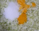 A picture of step 2 of Karnataka style Cabbage Palya or Cabbage stir fry.