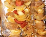 A picture of step 5 of Healthy chicken skewers served with a salad.