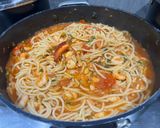 A picture of step 5 of Astakomakaronada –Greek lobster spaghetti.