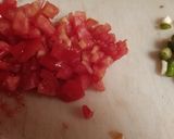 A picture of step 5 of Tindora (little gourd) with potato and tomato.