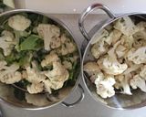 A picture of step 1 of Cauliflower Cheese with Bacon bits.