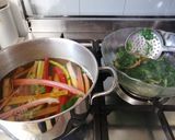 A picture of step 1 of Rainbow Swiss Chard and Potato Frittata.