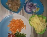 A picture of step 1 of Potato and chicken stir fry.