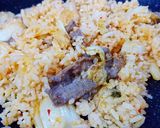 Hình bước làm 1 của món Cơm chiên thịt bò kim chi