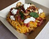 Foto del paso 4 de la receta: Spaghetti con salsa de calabaza, champiñones y taquitos de jamón