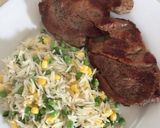 A picture of step 5 of Coriander and Veg Rice with Peppered Lamb Steaks.
