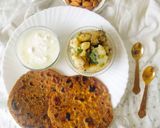 A picture of step 4 of SINGHADA PARANTHA 😋 Black Pepper Potato Sabji With Cucumber Raita (Vrat / fast Special Thal).