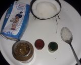 A picture of step 1 of Tricolor coconut sandesh.