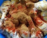 A picture of step 2 of Chicken paprika drums Skewered red hot Shrimps and grilled sausages.