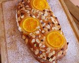 Foto del paso 15 de la receta: Coca de Sant Joan v3: De naranja confitada, almendras y pepitas de chocolate rellena de trufa y nata