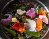A picture of step 1 of Sarson Ka Saag and Makki Methi Poori.