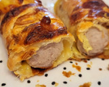 Foto del paso 8 de la receta: Bratwurst con mostaza y miel en hojaldre
