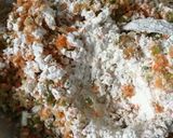A picture of step 3 of Manchurian  pakoda penuts flavor me and Ajwain pakode.