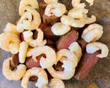 A picture of step 1 of Ostrich stew with shrimp and sage.