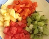 Foto langkah ke 1 dari resep Tropical fruit salad with honey-lemon dressing.