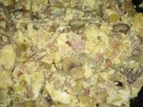 Revuelto de huevo, champiñones y bacon