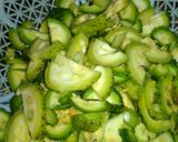 A picture of step 1 of Kheksi ki bhujia/spine gourd fry.