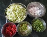 A picture of step 1 of Patta gobhi with matar.