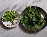 A picture of step 1 of Pui Saag or Malabar Spinach.