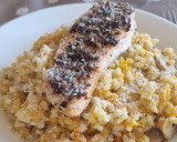 Foto del paso 9 de la receta: Risotto de calabaza, champiñones, gorgonzola y crusty de salmón