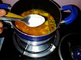 Boiled rice served with minji stew and potatoes